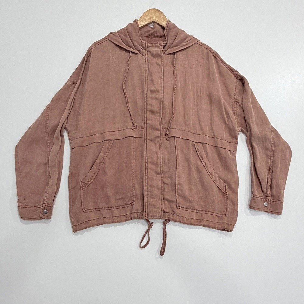 Lucky Brand Anorak Jacket Womens M Washed Pink Hooded Full Zip Utility Utility